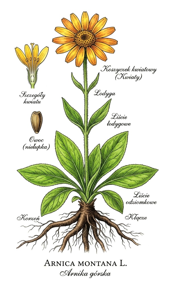 Arnika górska – budowa rośliny